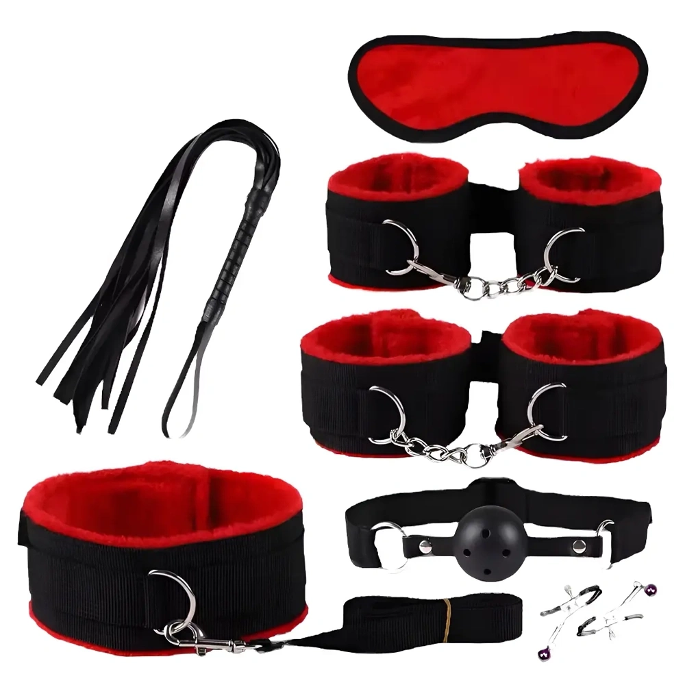 Kit Erótico de Bondage y Placer de 8 Piezas (Negro y Rojo)