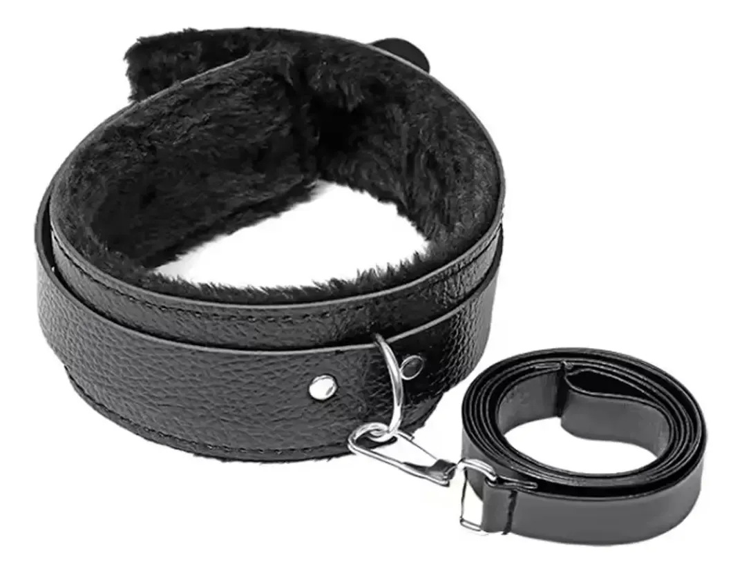 Collar De Cuero Con Peluche Interno Y Correa