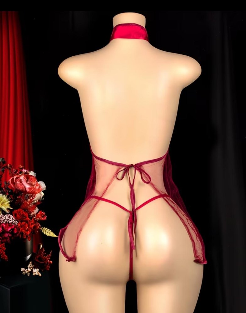Traje Qipao Cheongsam Rojo Transparente - imagen 4